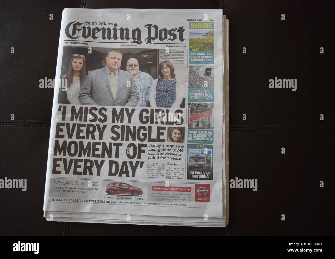Abendpost Südwales Zeitung Titelseite. Stockfoto