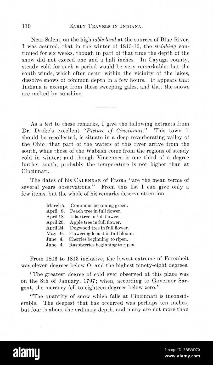 Sammlung historischer Reisebeschreibungen, die zwischen 1778 und 1817 geschrieben wurden und die Topographie, Siedlungen und das Klima der Region Indiana und der angrenzenden Gebiete beschreiben. Stockfoto