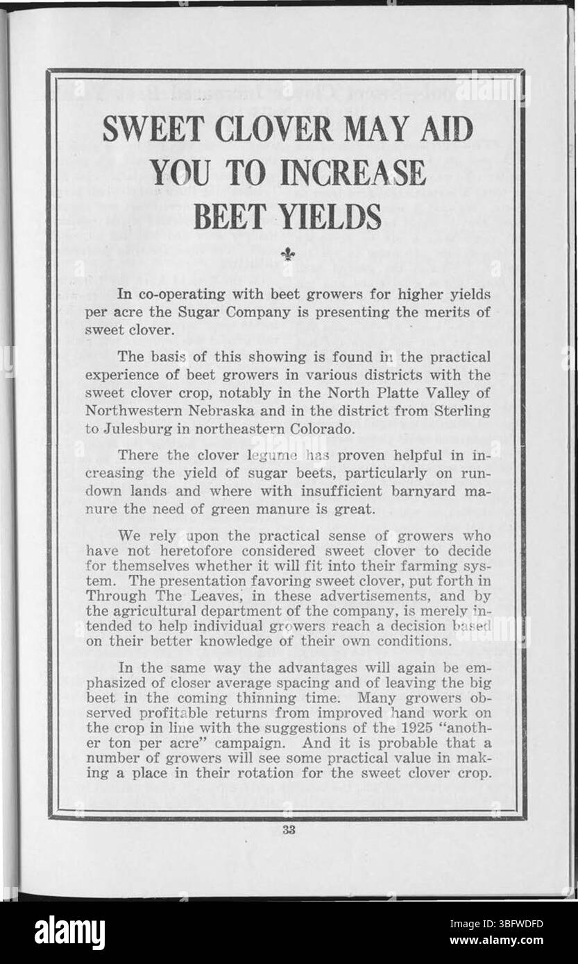 Seite 34 aus „durch die Blätter, 1926“ befasst sich mit den Auswirkungen landwirtschaftlicher Innovationen auf die ländliche Wirtschaft, wobei insbesondere die Art und Weise beleuchtet wird, wie der technologische Fortschritt die landwirtschaftlichen Praktiken geprägt hat. Stockfoto