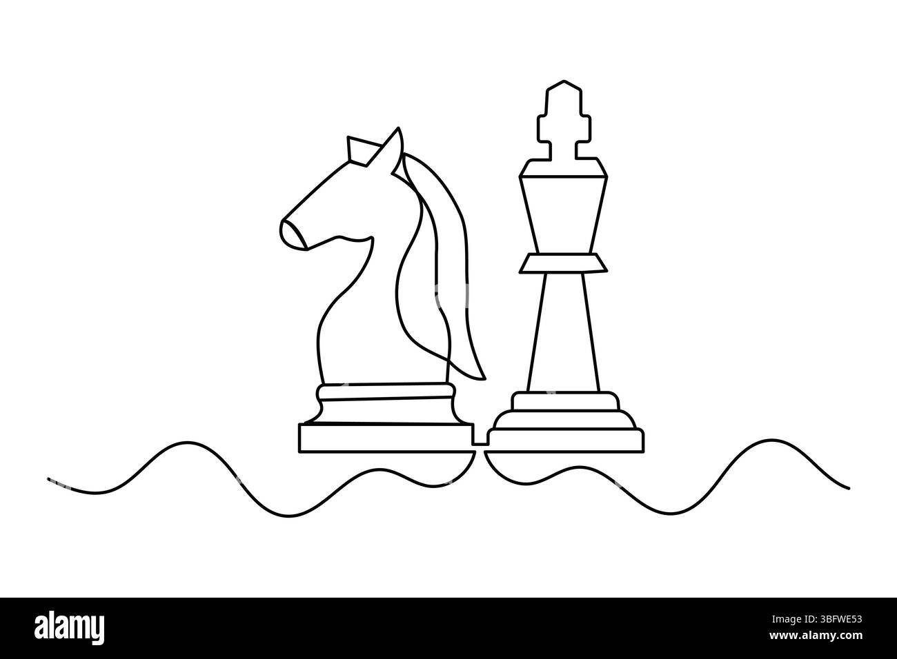 Einfache Illustration des Ritterschach-Vektors durchgehende einzeilige Kunstzeichnung Stock Vektor