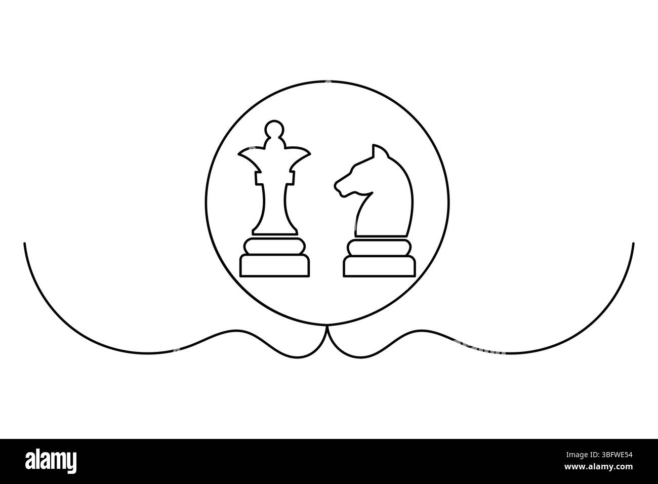 Einfache Illustration des Ritterschach-Vektors durchgehende einzeilige Kunstzeichnung Stock Vektor