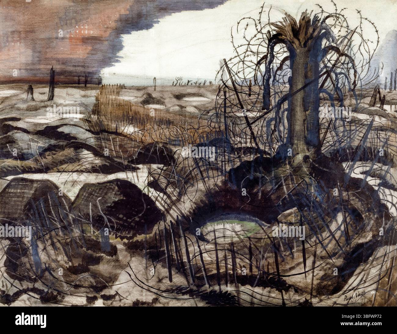 Paul Nash, Draht, 1. Weltkrieg Zeichnung in Stift und Tinte mit Kreide und Aquarell, 1918 Stockfoto