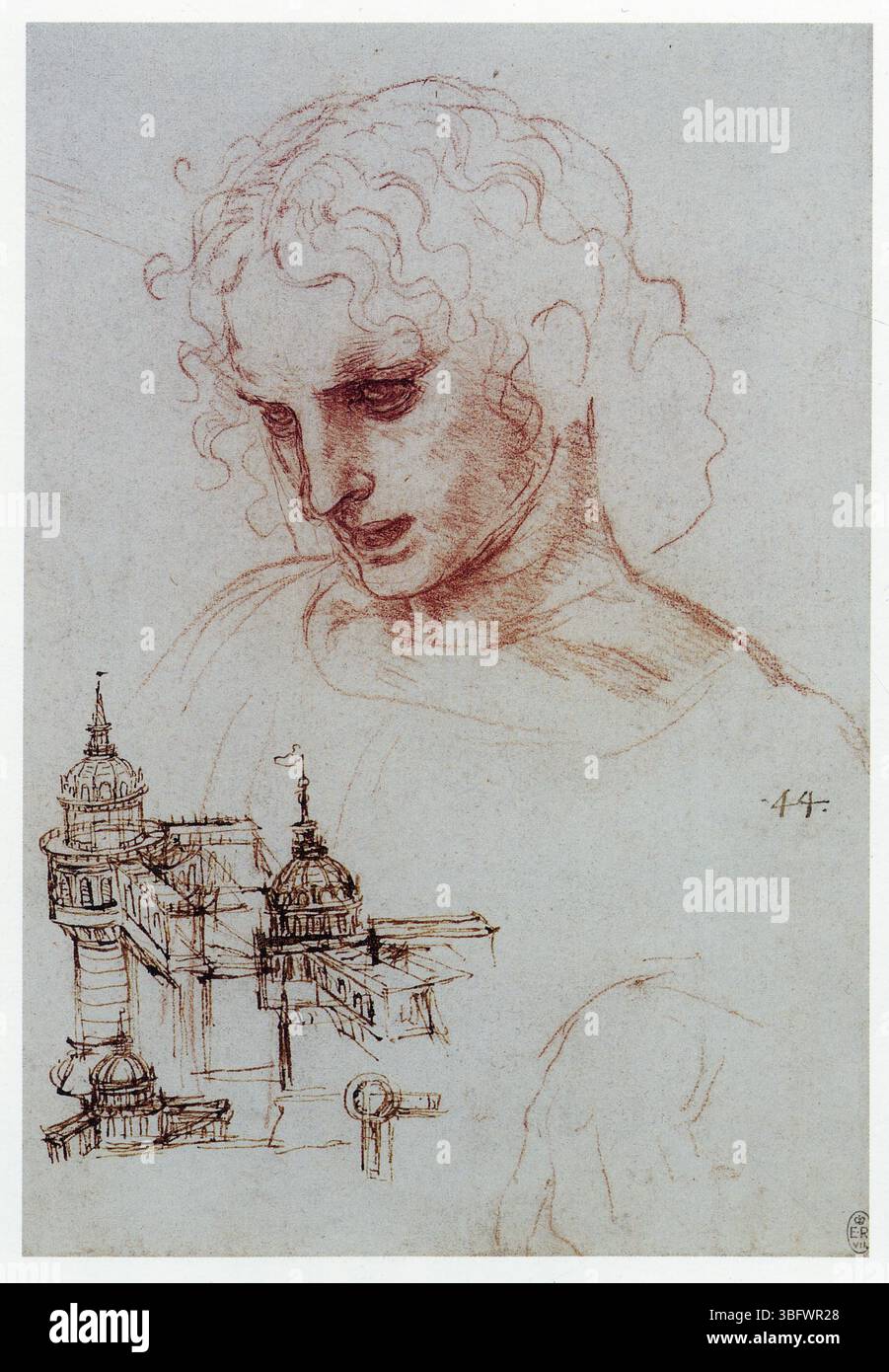LEONARDO DA VINCI.STUDIE FÜR DAS LETZTE ABENDESSEN.ST.JAMES DIE GRÖSSEREN UND ARCHITEKTONISCHEN SKIZZEN.1495.ROTE KREIDE, STIFT UND TINTE.252 MM X 172 MM Stockfoto