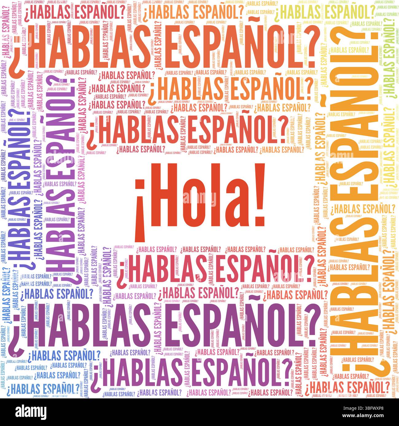 Hola Hablas Espanol Wortwolke konzeptuelles Design isoliert auf weißem Hintergrund. Stock Vektor