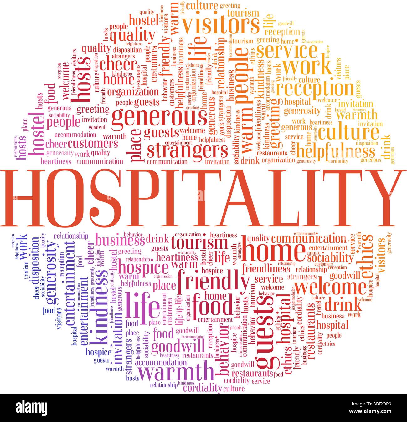 Gastfreundschaft Vektor Illustration Wort Wolke isoliert auf einem weißen Hintergrund. Stock Vektor
