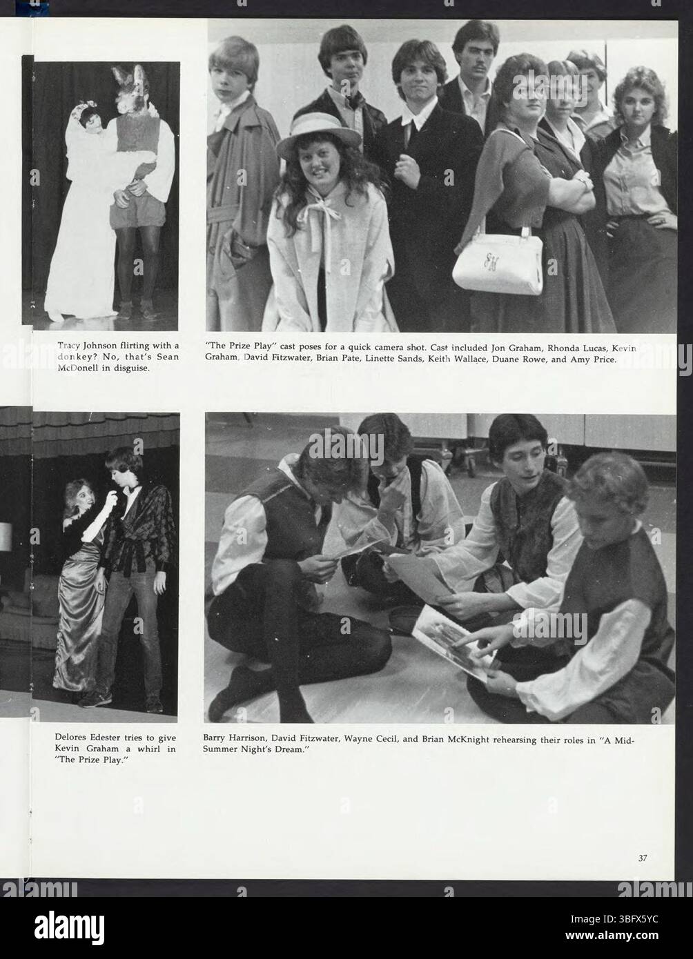 Seite 41 des Bildbuchs 1985 zeigt Momente aus dem akademischen Jahr der Edgewood High School, einschließlich Fotos von Dozenten, Aktivitäten von Studenten und bemerkenswerten Veranstaltungen. Stockfoto