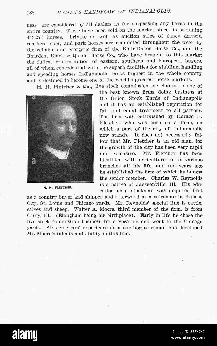 Die 1907 erschienene Ausgabe des Hyman's Handbook of Indianapolis gibt einen Überblick über die Geschichte und die Geschichte der Hauptstadt von Indiana. Es enthält mehr als 300 Illustrationen aus eigens für das Werk geschaffenen Fotografien. Max R. Hyman ist Herausgeber und das Buch enthält einen Index zur einfachen Referenz. Stockfoto