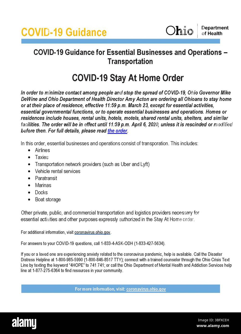 Dieses Dokument enthält COVID-19-Leitlinien für wichtige Unternehmen und Operationen, insbesondere im Transportsektor. Sie enthält Protokolle, die während des COVID-19-Verbleibs im Jahr 2020 einzuhalten sind, um die Sicherheit und den fortgesetzten Betrieb zu gewährleisten. Stockfoto