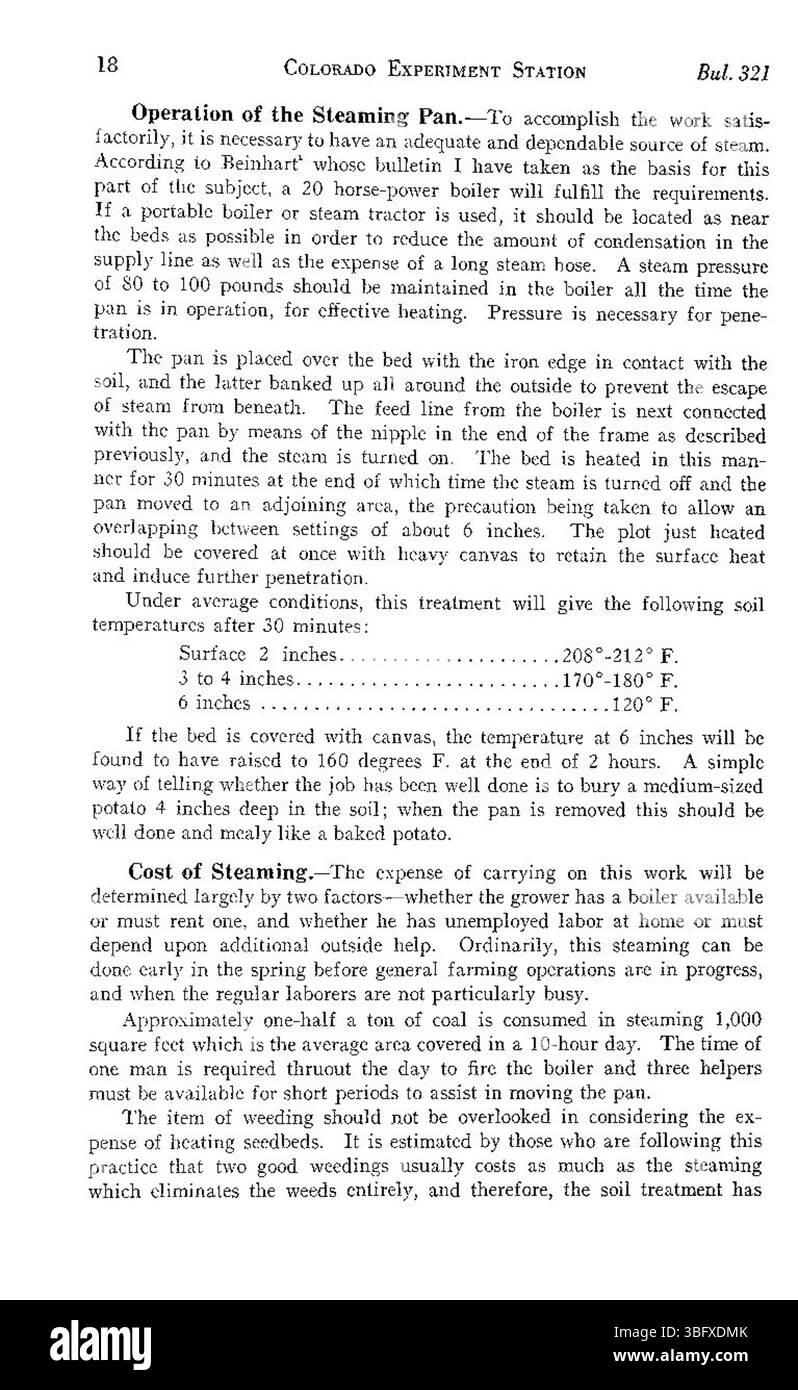 In diesem Dokument von 1927 werden Bodensterilisierungstechniken für Saatbeete und Gewächshäuser erforscht, um Krankheiten vorzubeugen und ein gesundes Pflanzenwachstum zu fördern. Der Bericht enthält detaillierte Methoden und bibliografische Referenzen für weitere Untersuchungen. Stockfoto