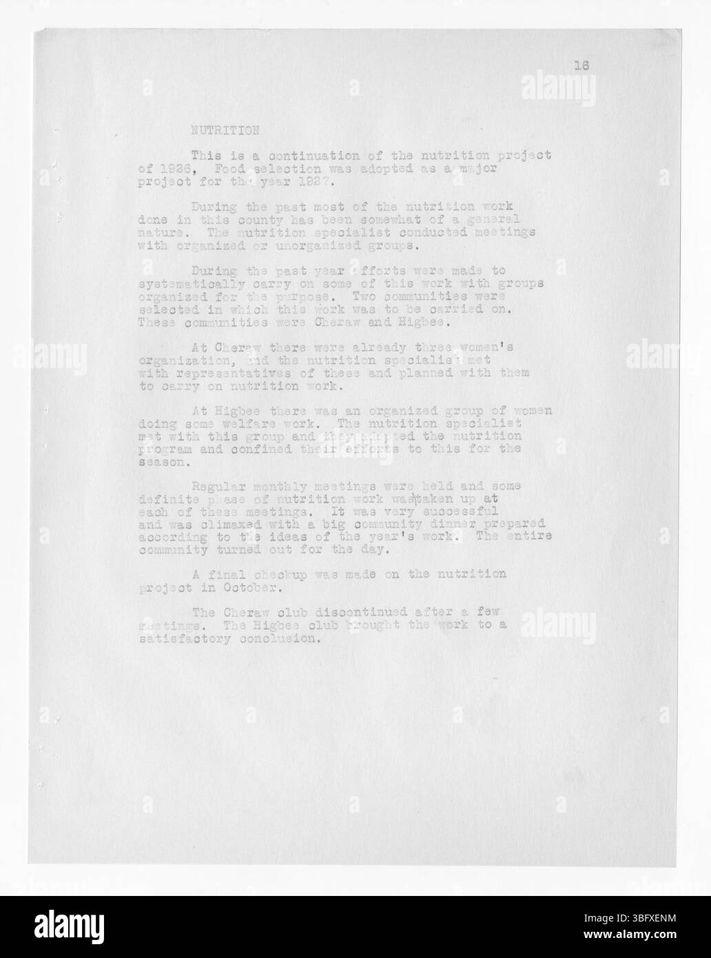 Auf Seite 50 sind Outreach-Programme und technische Ratschläge für die Landwirte im Otero County vom Extension Service im Jahr 1927 aufgeführt. Stockfoto