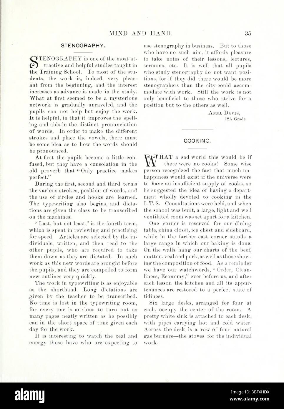 Die Ausgabe von *Mind and Hand* vom Mai 1898, Band 4, Nummer 1, Seite 41, stellt eine Analyse der Integration von geistigem und körperlichem Unterricht im 19. Jahrhundert vor. Stockfoto