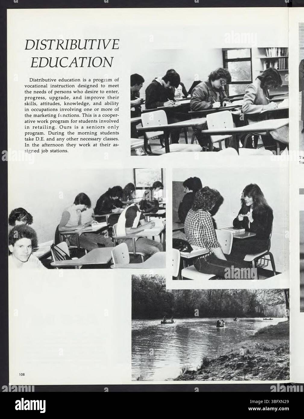 Seite 112 des Jahrbuchs 1984 der Edgewood High School mit Porträts von Schülern und Schnappschüssen von wichtigen Schulveranstaltungen. Auf dieser Seite werden das Leben der Schüler, die sportlichen Leistungen und die akademischen Meilensteine des Jahres 1983-84 dargestellt. Stockfoto