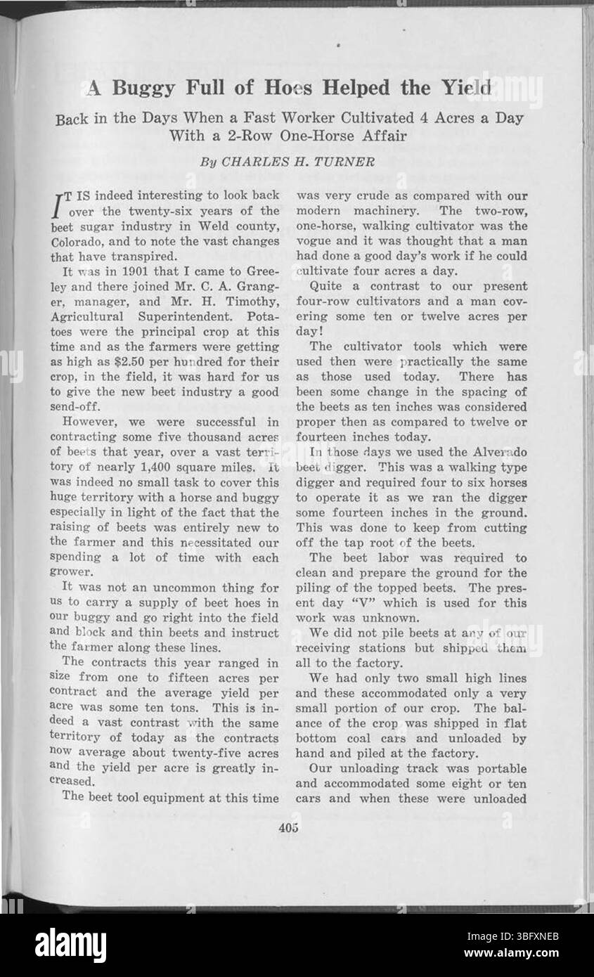 Seite 404 von „durch die Blätter, 1927“ untersucht die historische Bedeutung landwirtschaftlicher Praktiken für die Gestaltung ländlicher Gemeinden mit Schwerpunkt auf landwirtschaftlicher Bildung und technologischem Fortschritt. Stockfoto