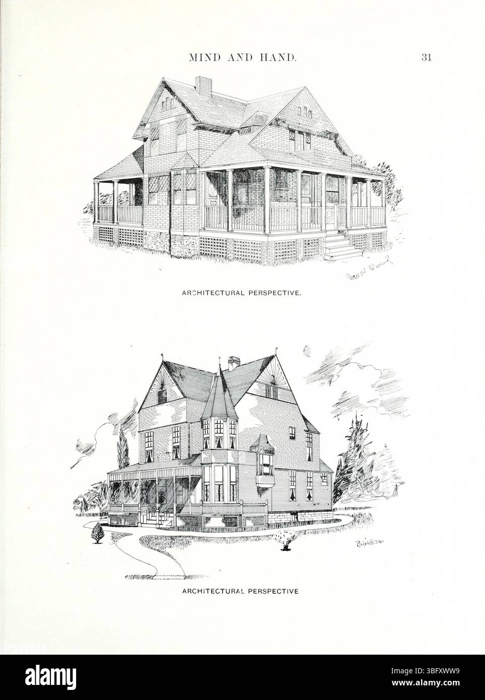 Diese Seite vom Mai 1898 *Mind and Hand*, Band 4, Nummer 1, untersucht die Integration von praktischem und intellektuellem Lernen und bietet Einblicke in die Bildungsideologien des 19. Jahrhunderts. Stockfoto