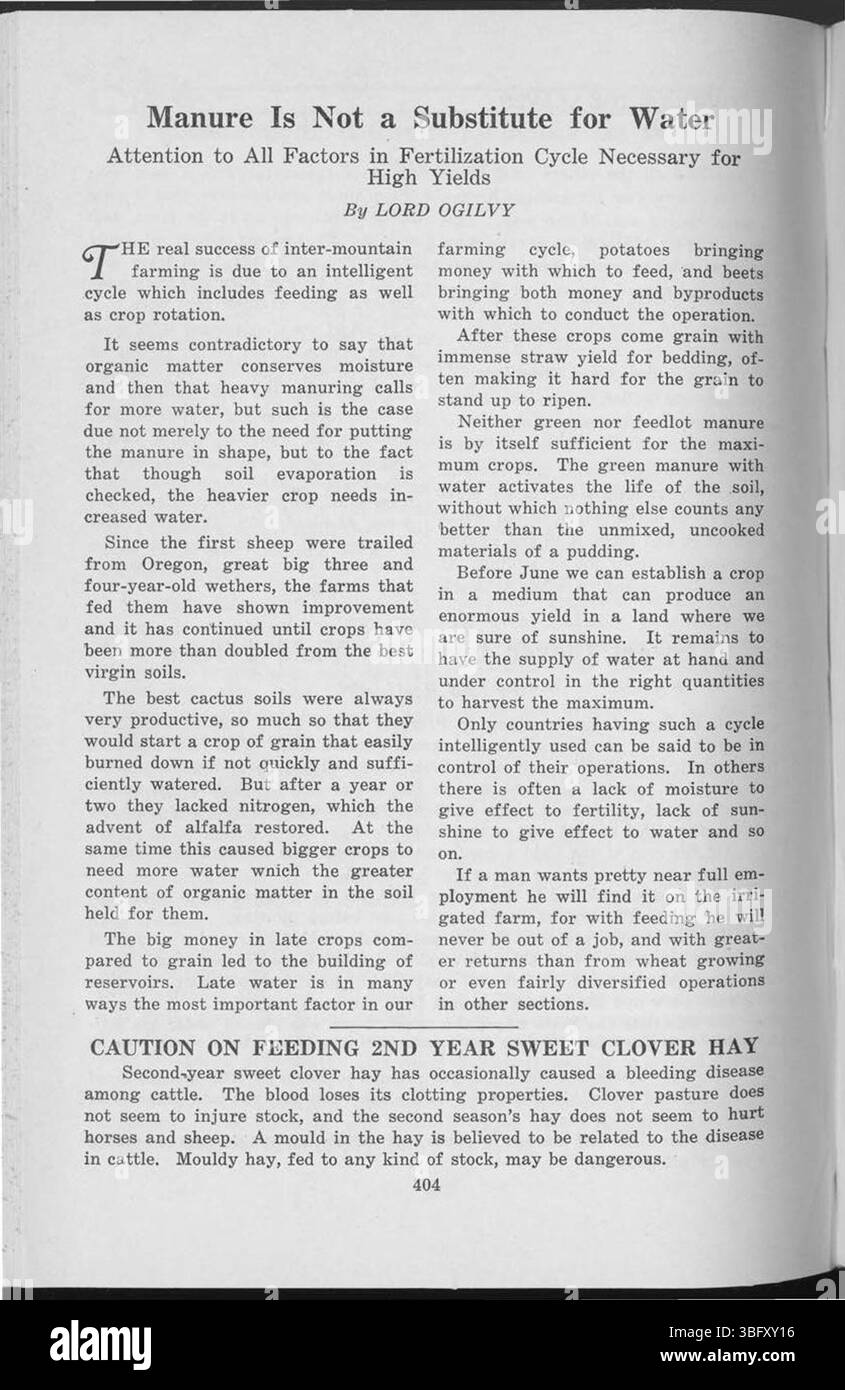 Seite 403 von „durch die Blätter, 1927“ gibt Einblicke in die laufende landwirtschaftliche Entwicklung und hebt technologische Entwicklungen und deren Einfluss auf die ländliche Landwirtschaft hervor. Stockfoto