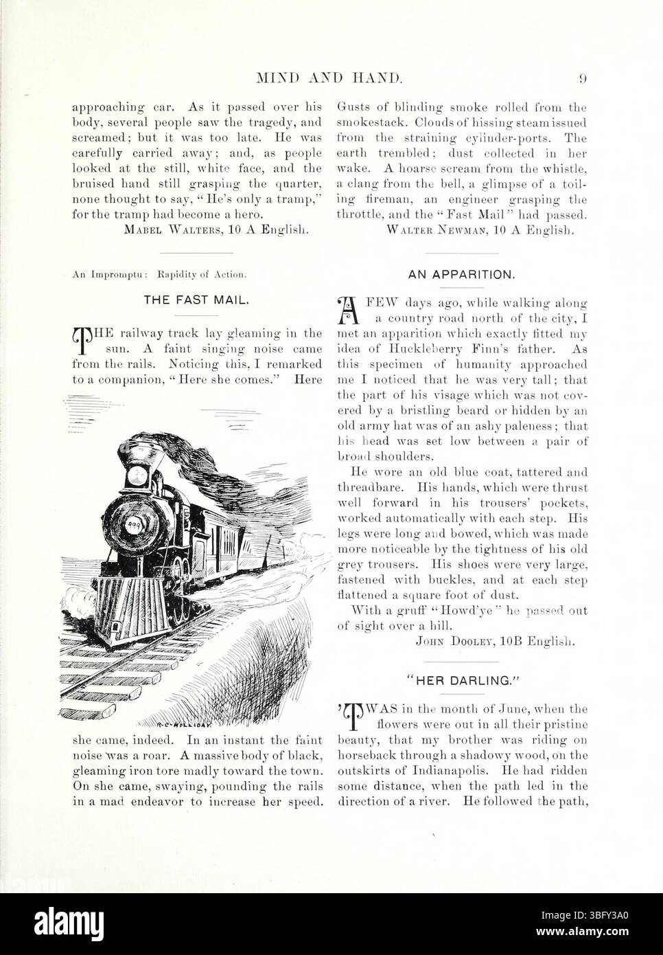 Diese Seite aus der Mai-Ausgabe 1898 von „Mind and Hand“ (Band 4, Nummer 1) enthält Artikel und Inhalte zu intellektuellen, wissenschaftlichen und pädagogischen Themen, die für diese Ära relevant sind. Stockfoto