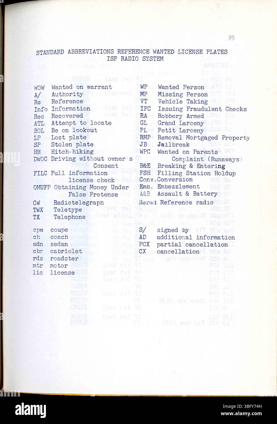 Diese Veröffentlichung im Januar 1940 beschreibt die Aktivitäten der Indiana State Police, die Rollen des Büros, die Verhaftungsstatistiken und Hinweise zu gesuchten Verdächtigen. Stockfoto