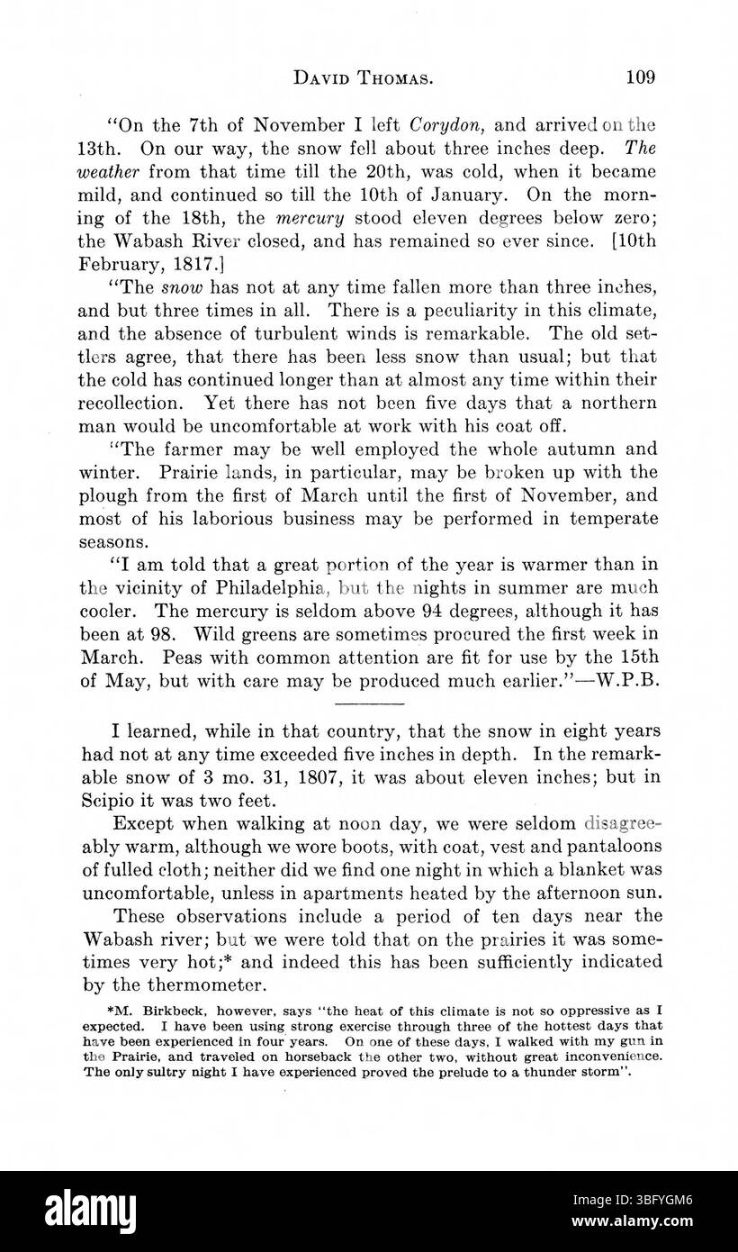 Eine 1916 erschienene Publikation, die die Erzählungen früherer amerikanischer Reisende von 1778 bis 1817 zusammenfasst und die ökologischen, geographischen und sozialen Merkmale Indianas und der benachbarten Gebiete detailliert beschreibt. Stockfoto