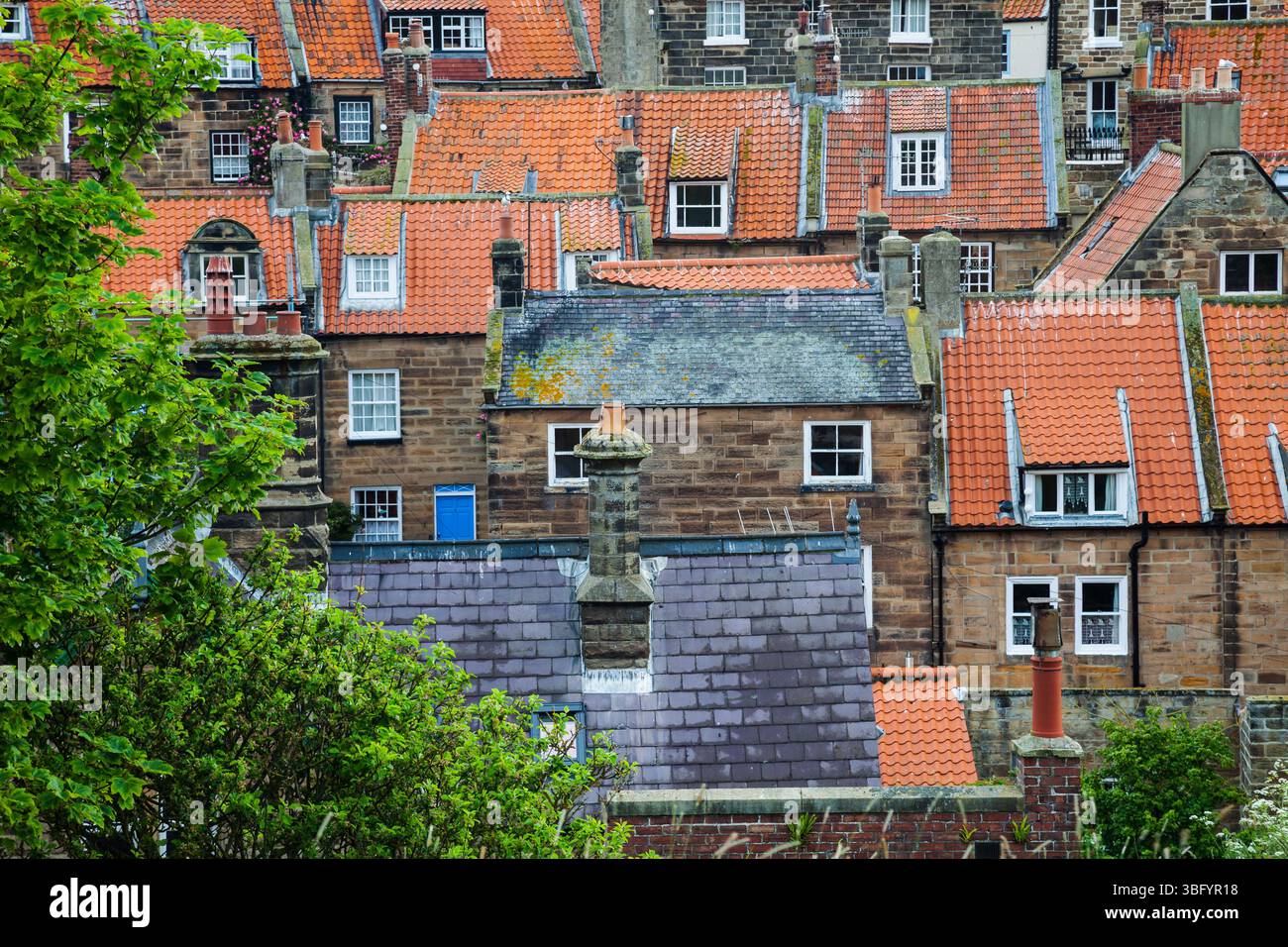 Traditionelle Häuser in Robin Hood's Bay Village, North Yorkshire, England. Stockfoto