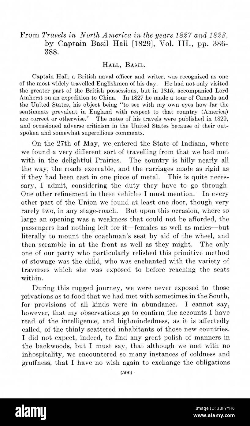 Diese 1916 veröffentlichte Sammlung bietet einen umfassenden Überblick über die Beobachtungen früherer amerikanischer Reisende in Indiana und den umliegenden Gebieten. Dazu gehören Werke von Thomas Hutchins, George Imlay und John Melish. Die Texte decken einen weiten Zeitraum von Jahren ab und bieten Einblicke in die Geographie, das Klima und die Kulturlandschaft der Region, wie sie von denjenigen aus erster Hand gesehen wurden. Die Dokumente dienen als historische Aufzeichnungen der frühen amerikanischen Exploration und Besiedlung. Stockfoto