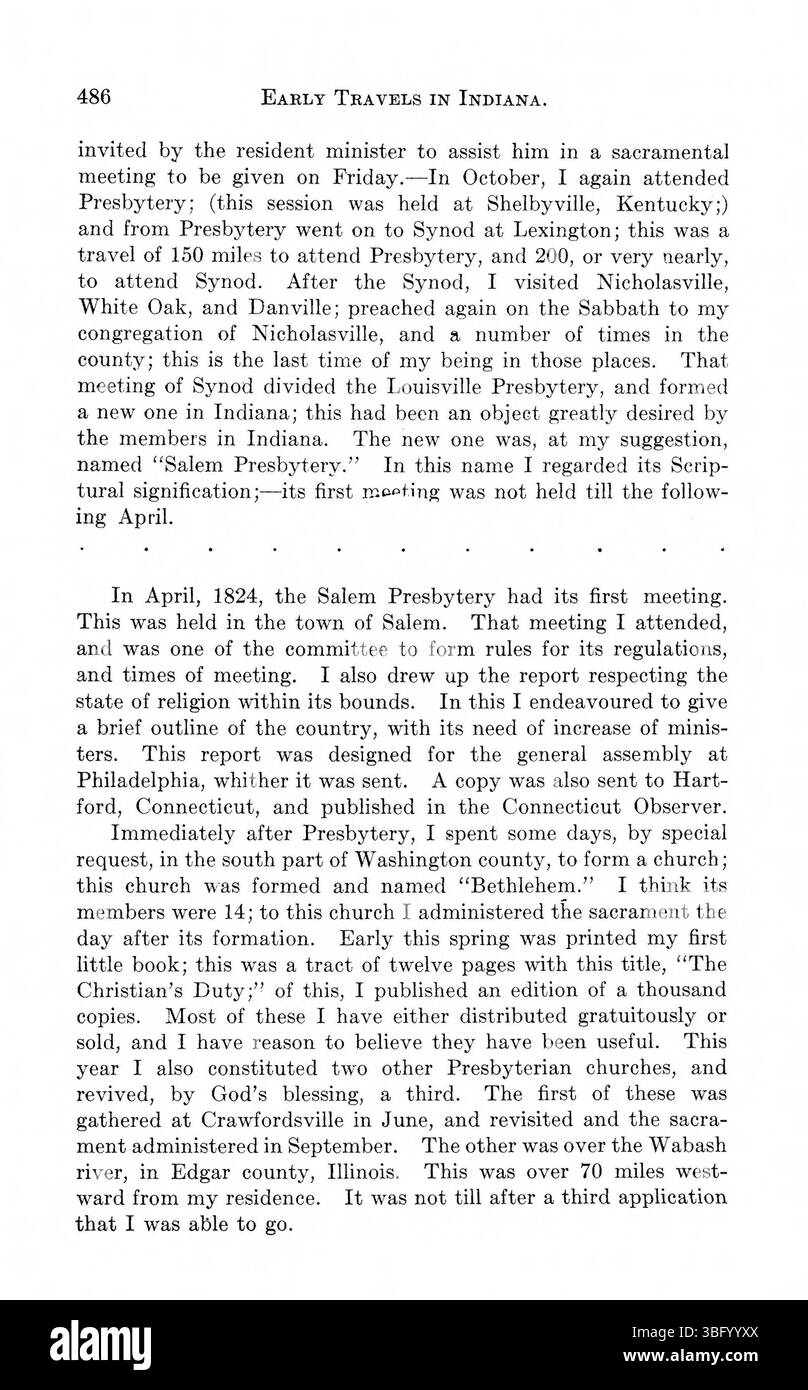 Die 1916 erschienene Sammlung zeigt Werke von Thomas Hutchins und Morris Birkbeck, die die frühe amerikanische Wahrnehmung von Indianas physischer und kultureller Landschaft dokumentieren. Diese Schriften sind wertvoll für das Verständnis der frühen Grenzzeit und der Entwicklung des amerikanischen Westens. Stockfoto