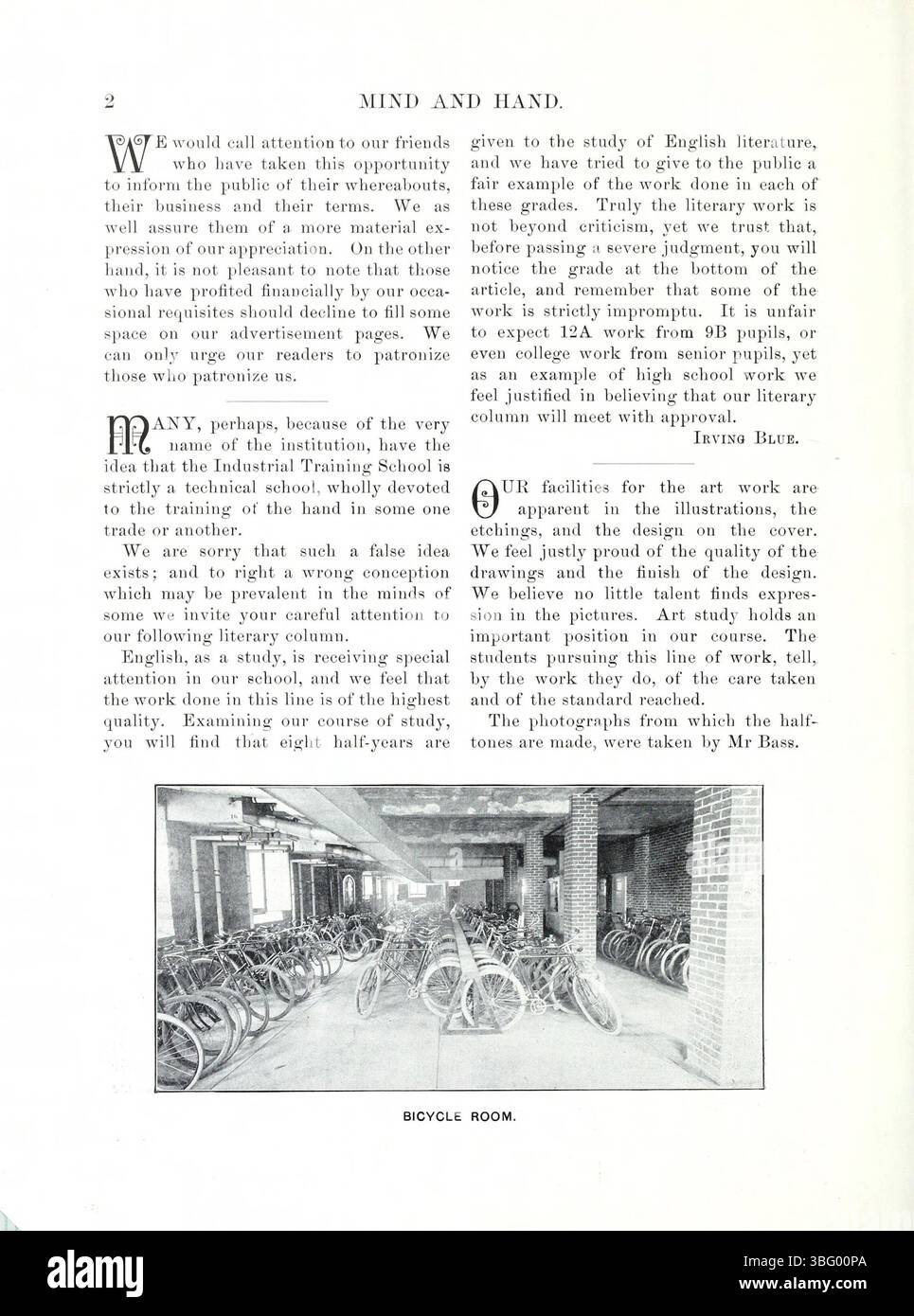 Seite 8 von *Mind and Hand*, Band 4, Nummer 1, Mai 1898, befasst sich mit der Entwicklung menschlicher Fähigkeiten durch Bildung, wobei der Schwerpunkt auf der Verbesserung kognitiver und manueller Fähigkeiten liegt. Diese Ausgabe enthält Einblicke in die damaligen Bildungspraktiken. Stockfoto