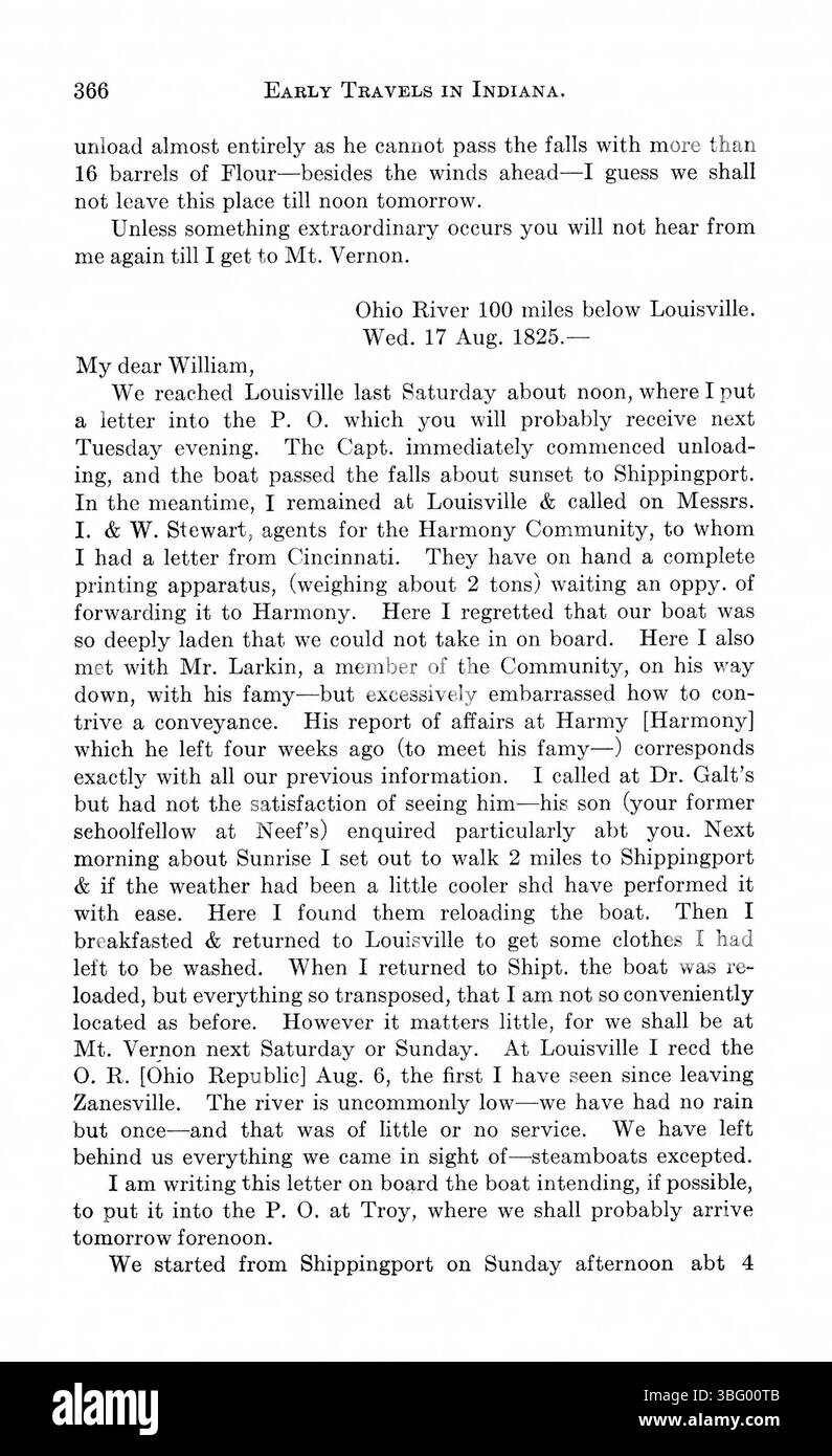 Diese 1916 erschienene Publikation enthält Berichte früherer Travelers über Indiana, darunter Werke von Thomas Hutchins, George Imlay und C.F. Volney. Ihre Schriften aus dem späten 18. Und frühen 19. Jahrhundert beschreiben Indianas Geographie, Klima und Besiedlung in der frühen amerikanischen Zeit. Die Arbeit ist der Schlüssel zum Verständnis früherer Wahrnehmungen der Region während der westlichen Expansion. Stockfoto