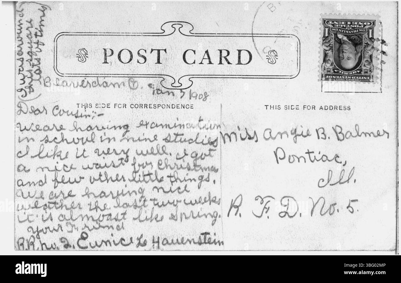 Ein Foto von 1908 vom Square in Lima, Ohio, mit Gebäuden und Straßenbahnen. Dieses Bild bietet einen Einblick in das urbane Leben und die Entwicklung von Lima in den frühen 1900er Jahren Stockfoto