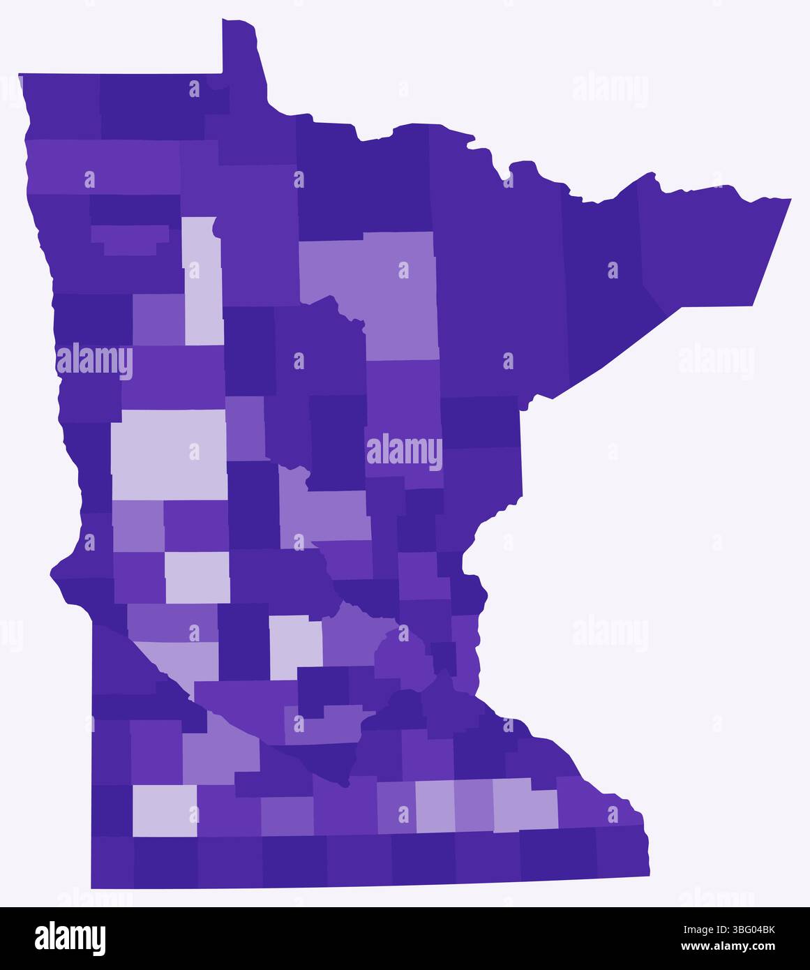 Karte von Minnesota mit Countys. Nur eine einfache Grenzkarte mit Bezirksverteilung. Dunkelviolett. Stock Vektor