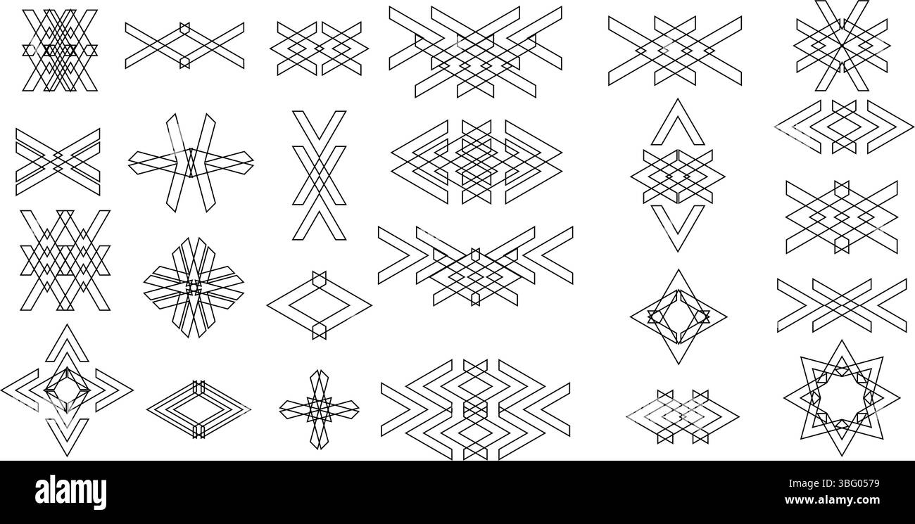 Sammlung abstrakter geometrischer Linienmuster und Symbole minimalistischer Desig. Stock Vektor