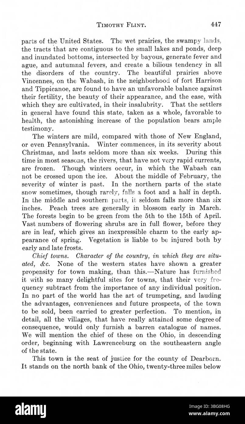 Dieser Band von „Indiana as seen by Early Travelers“ enthält eine Vielzahl von Quellen früherer Entdecker und Siedler, wie Thomas Hutchins, George Imlay und C.F. Volney. Ihre Schriften erstrecken sich von 1778 bis 1817 und decken ein breites Spektrum von Themen ab, darunter Geographie, Bodenbedingungen und das tägliche Leben der Bewohner in frühen Indiana und den umliegenden Gebieten. Stockfoto