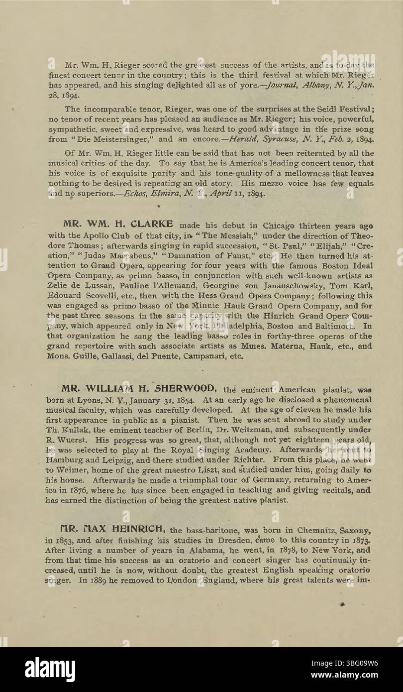 Das 7. Mai 1895 Music Festival in Indianapolis zeigte den Maennerchor und zeigte die Talente der deutsch-amerikanischen Gemeinschaft. Diese kulturelle Feier beinhaltete Vokal- und Instrumentalmusik von lokalen Gruppen und Künstlern. Stockfoto