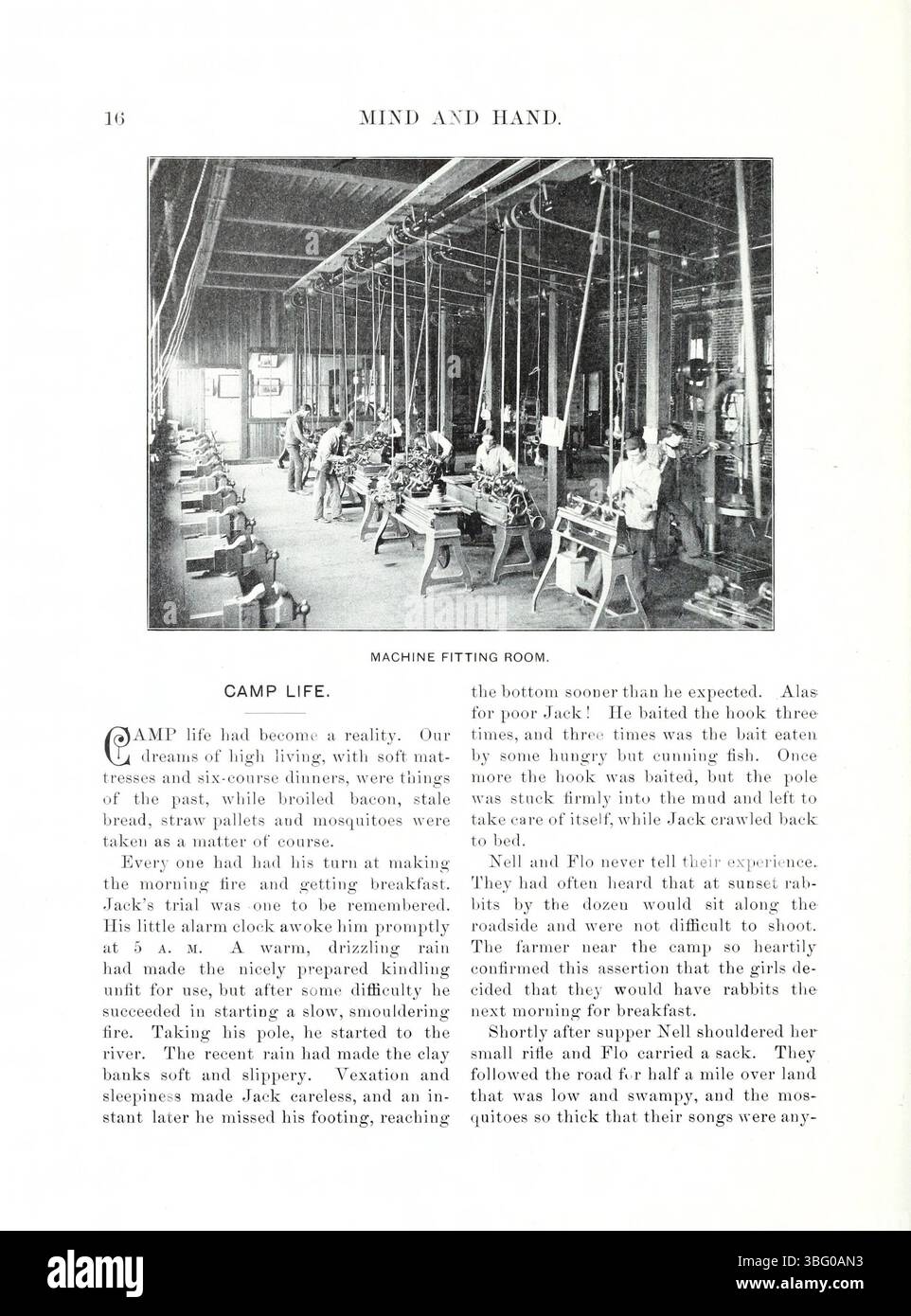 Diese Seite aus der Mai 1898 Ausgabe von „Mind and Hand“ (Band 4, Nummer 1) behandelt Themen im Zusammenhang mit Geisteswissenschaften, intellektuellem Wachstum und pädagogischen Praktiken im 19. Jahrhundert. Stockfoto