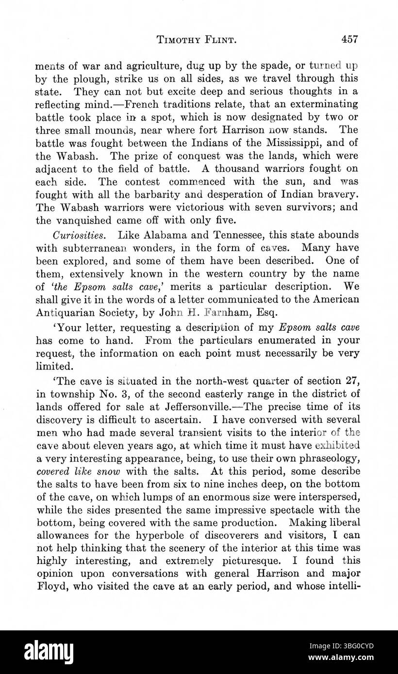 „Indiana as Seen by Early Travelers“ enthält Schriften von Autoren wie C.F. Volney, Thomas Ashe und John Bradbury. Diese Reisenden beschreiben das Klima, den Boden und die natürliche Umgebung von Indiana und seinen angrenzenden Territorien anschaulich. Ihre Berichte vom späten 18. Jahrhundert bis zum frühen 19. Jahrhundert liefern einen entscheidenden historischen Kontext für das Verständnis der Entwicklung der Region. Stockfoto