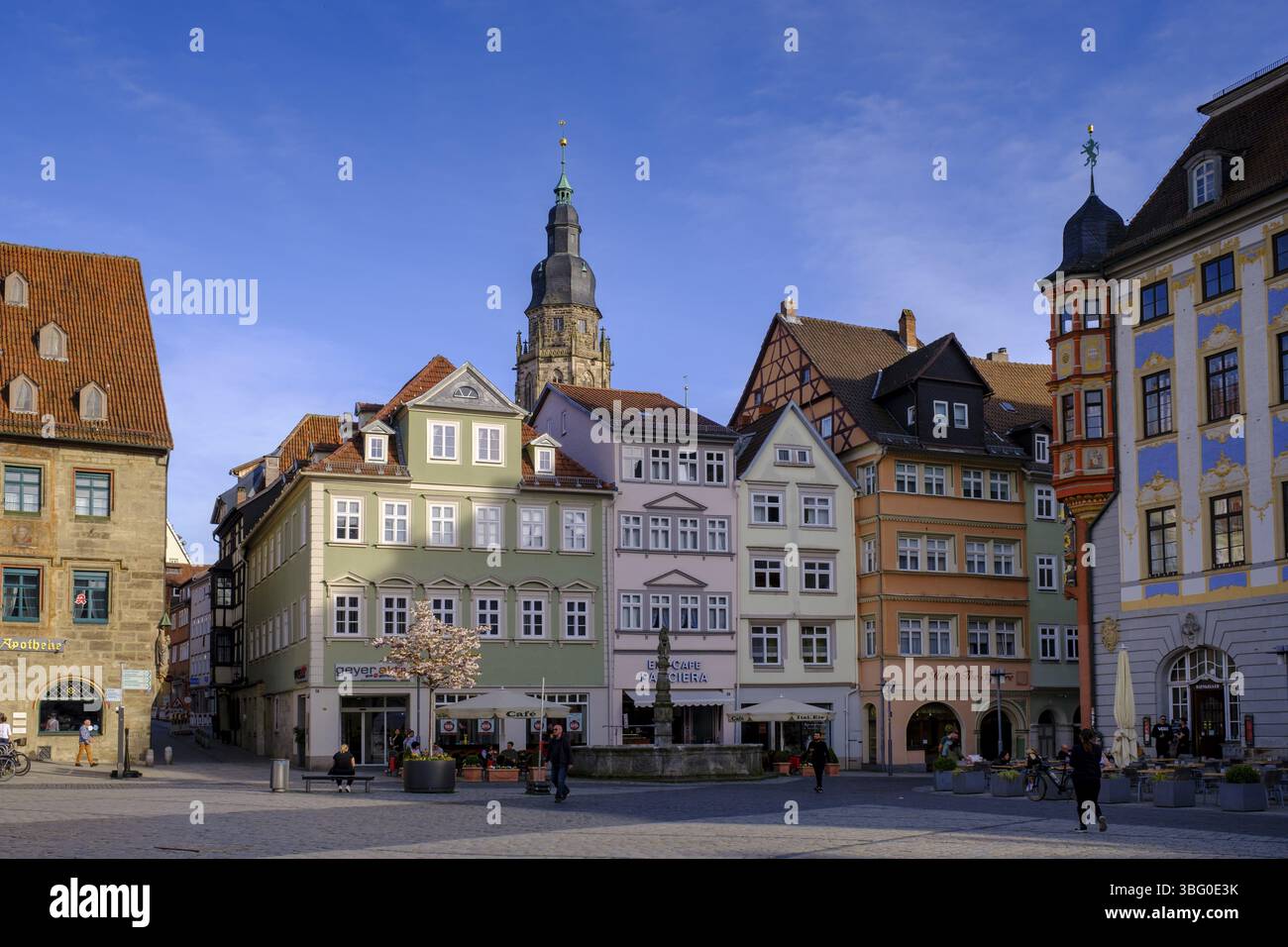 Marktplatz mit der Stadtkirche St. Moriz, Coburg, Oberfranken, Franken, Bayern, Deutschland, Europa Stockfoto