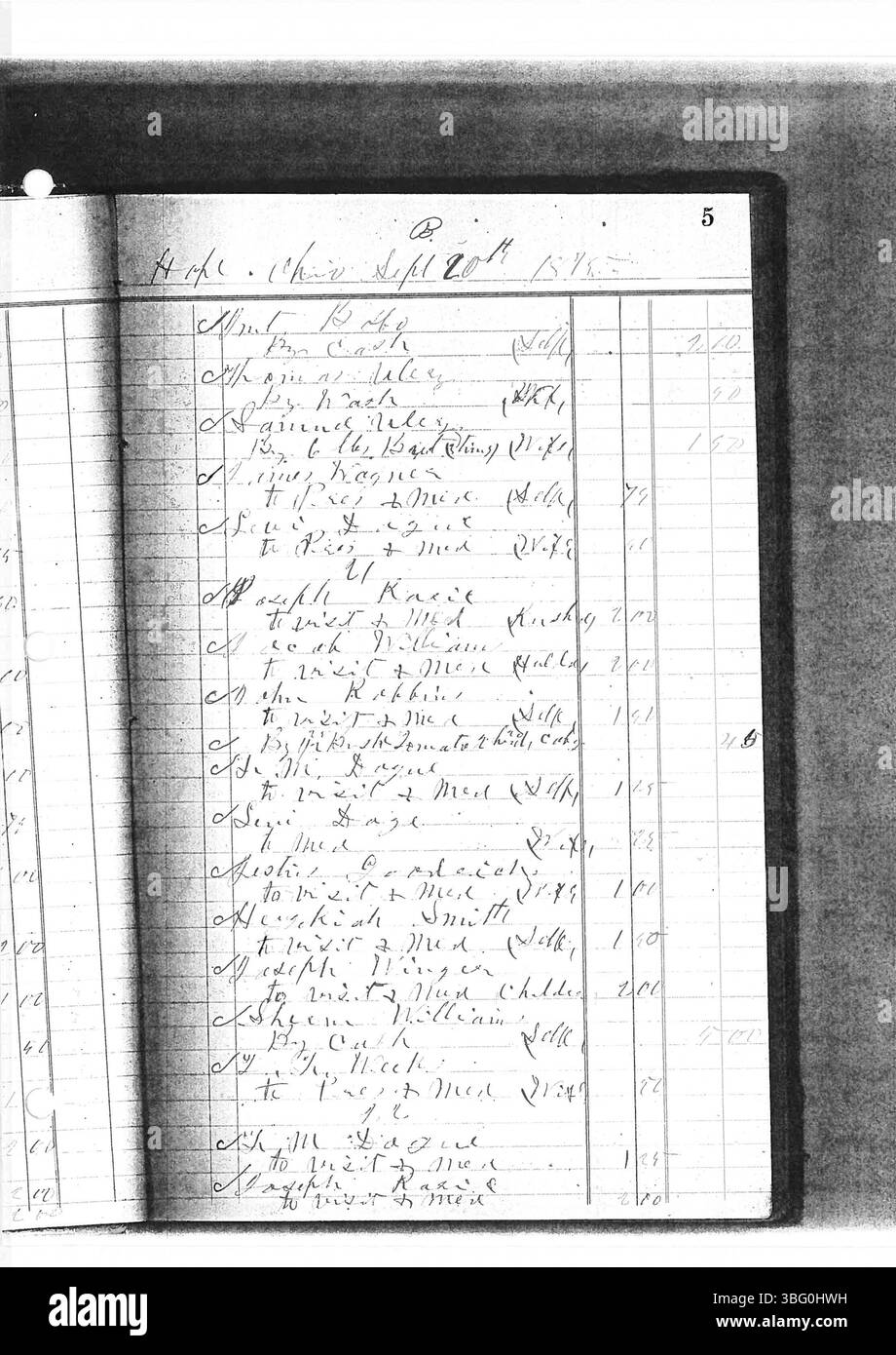 Diese Seite aus Dr. Sylvester William Ranneys 1895-tägigem Buch beschreibt seine Beiträge zur Medizin in Zentral-Ohio. Er studierte am Starling Medical College und wurde nach Beendigung einer Partnerschaft der Primärarzt in New Albany und Umgebung. Sein medizinischer Dienst im Bürgerkrieg ist ebenfalls inbegriffen. Stockfoto