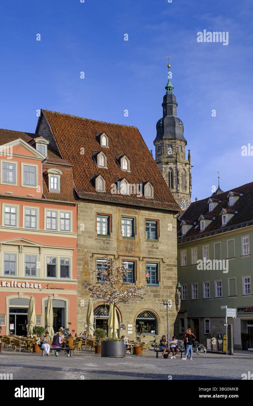 Marktplatz mit der Stadtkirche St. Moriz, Coburg, Oberfranken, Franken, Bayern, Deutschland, Europa Stockfoto