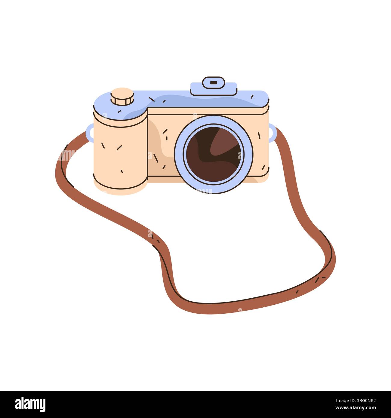 Touristenkamera oder Retro-Fotoobjekt mit Verschluss. Mechanisches Vektorzubehör für die Fotografie. Clipart oder Icon für Fotografenfilme. Manuelles Zubehör für Momentaufnahmen. Analoges Element für Sommerurlaub. Stock Vektor