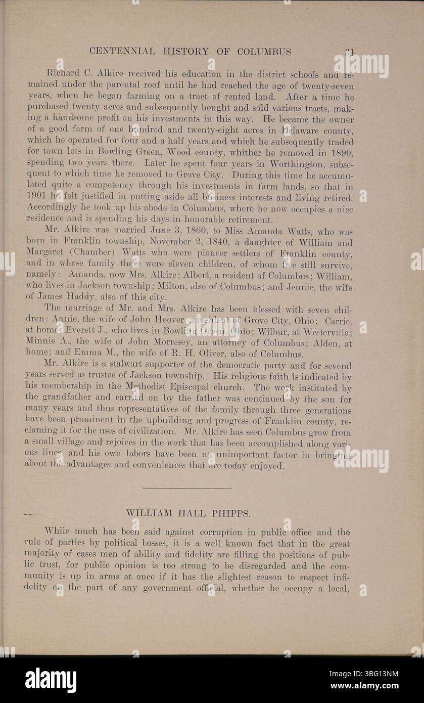 Seite 35 enthält wichtige historische Berichte über die regionale Führung und die zivile Infrastruktur im Zentral-Ohio des frühen 20. Jahrhunderts. Stockfoto