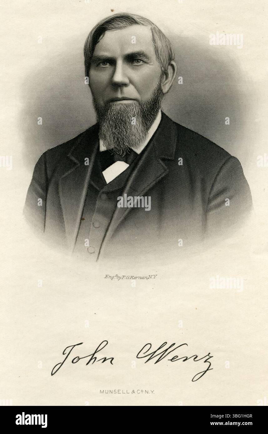 John Wenz (1822–1893) wurde in Dilkerchen geboren und emigrierte 1847 nach Amerika. Er ließ sich in Columbus (Ohio) nieder, arbeitete zehn Jahre als Steinmetzer am Bau des Ohio Statehouse und gründete dann das Steinmauerwerk, Pflaster und Kanalisationsgeschäft Wenz, Beck and Company. 1883 ging er aus gesundheitlichen Gründen in den Ruhestand. Seine Frau war Martha Whisker. Stockfoto