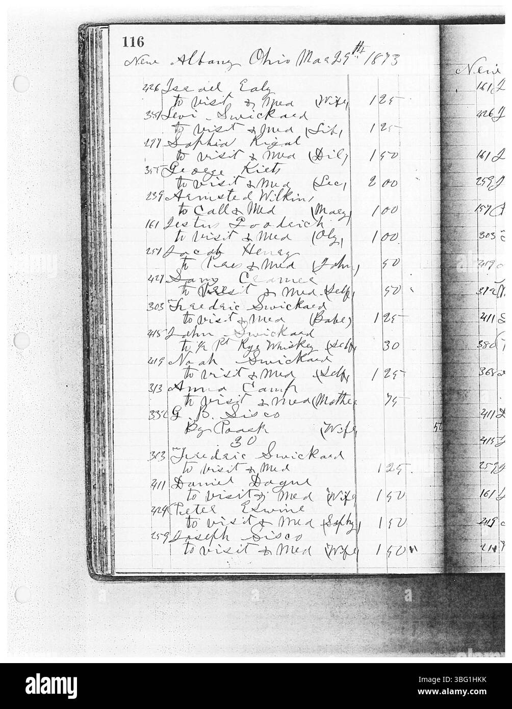 Band 6 des William Ranney Tagesbuchs, der 1875–1878 umfasst, enthält Aufzeichnungen über die medizinische Praxis von Dr. Sylvester William Ranney in Zentral-Ohio. 1830 in Franklin County geboren, studierte Ranney am Starling Medical College und war der primäre Arzt für Teile des Franklin County, Delaware und Licking County. Die Zeitschrift wurde erhalten und zur historischen Referenz digitalisiert. Stockfoto
