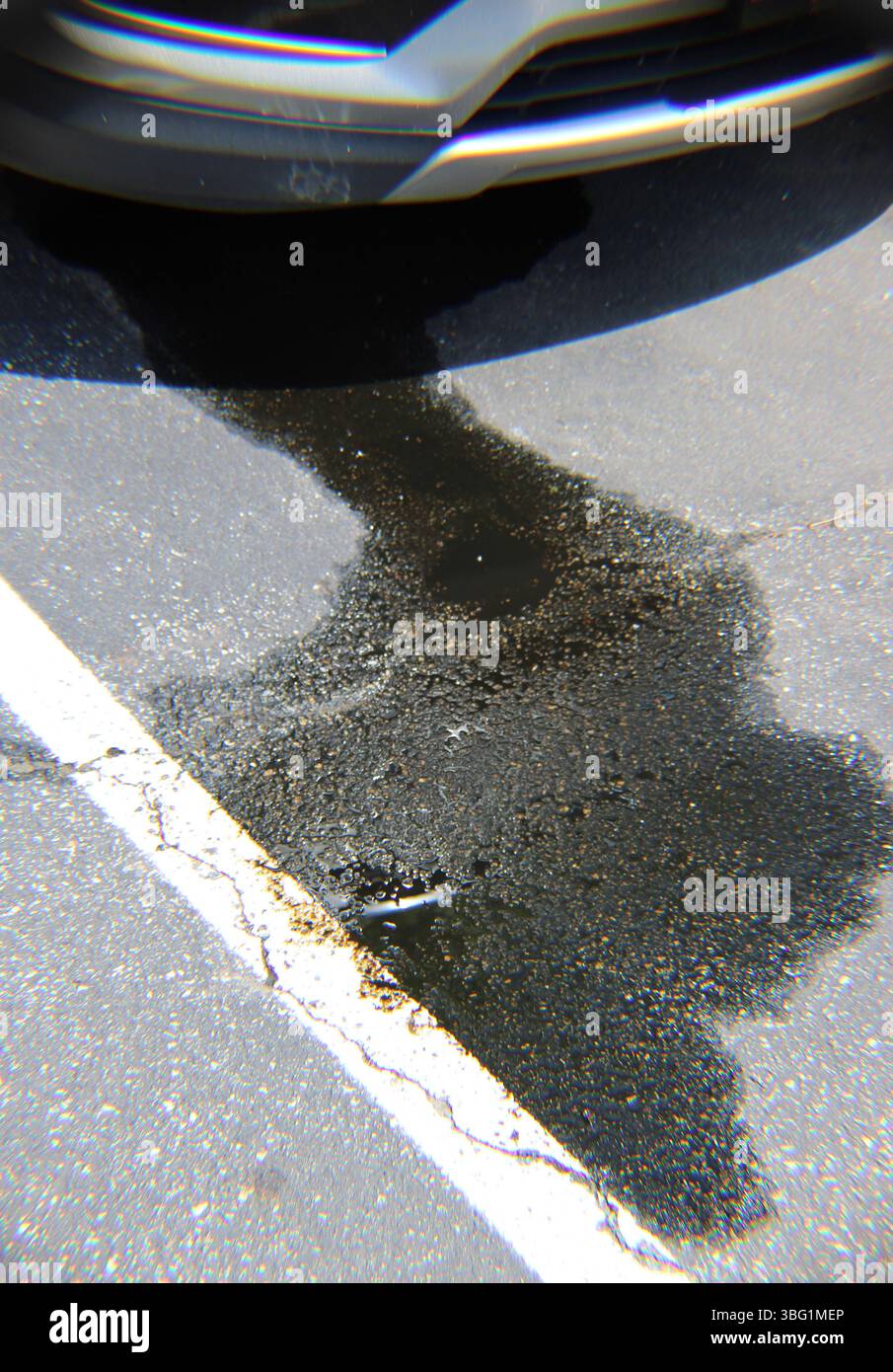 Ölaustritt aus einem Autoasphalt Stockfoto