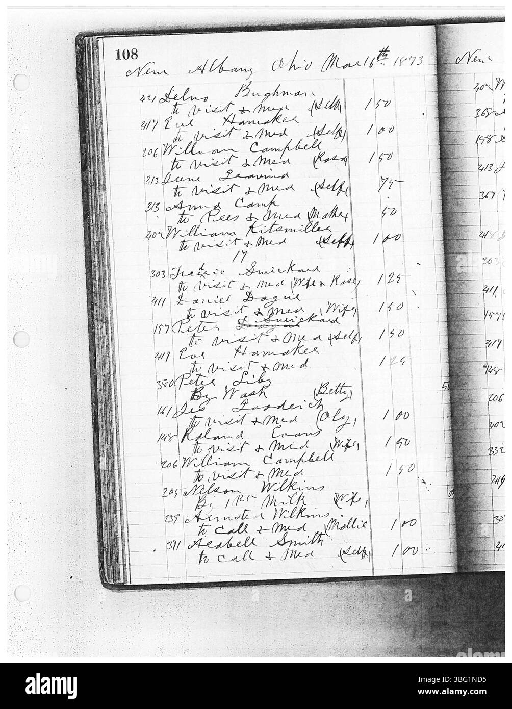 Band 6 des William Ranney Tagesbuchs (1875–1878) beschreibt die medizinische Karriere von Dr. Sylvester William Ranney, einem Schlüsselarzt in Zentral-Ohio während des späten 19. Jahrhunderts. Geboren 1830 in Franklin County, Ohio, studierte Ranney am Starling Medical College und diente Patienten in Franklin, Delaware und Licking County. Die Zeitschrift wurde digitalisiert und für die historische Forschung indexiert. Stockfoto