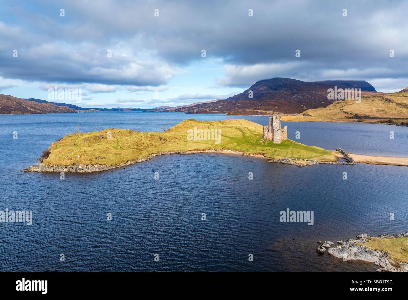 Vereinigtes Königreich, Vereinigtes Königreich Schottland Großbritannien, Highlands, British Isles, Vereinigtes Königreich Highland Sutherland Loch Assynt, Ardvreck Castle Stockfoto