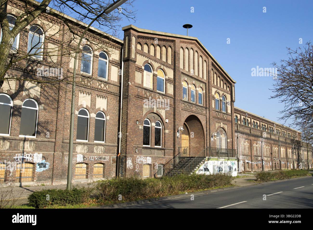 Straßenansicht des Kohlebergwerks Ewald-Continuation in OER-Erkenschwick, Deutschland, Europa Stockfoto