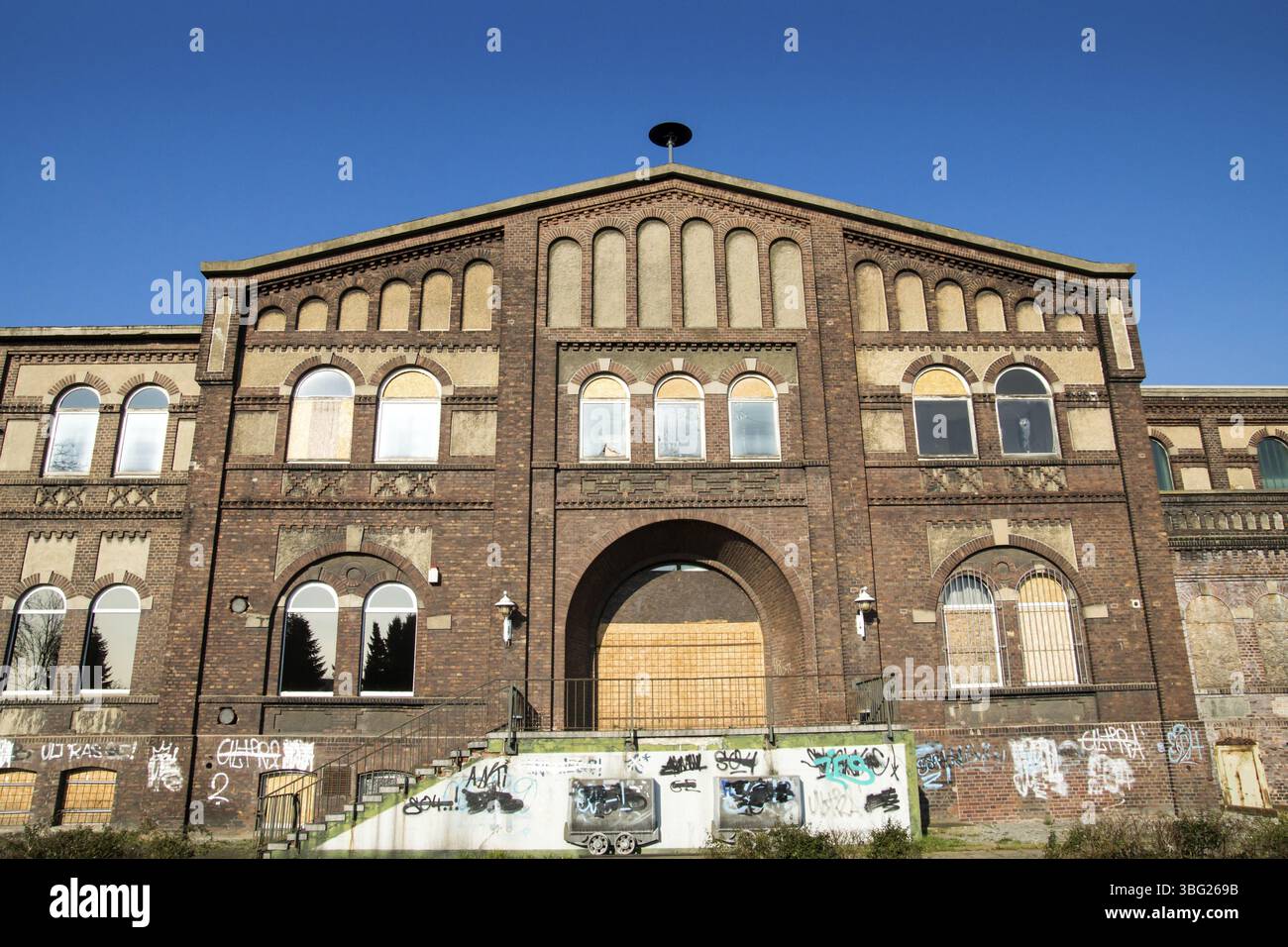 Straßenansicht des Kohlebergwerks Ewald-Continuation in OER-Erkenschwick, Deutschland, Europa Stockfoto