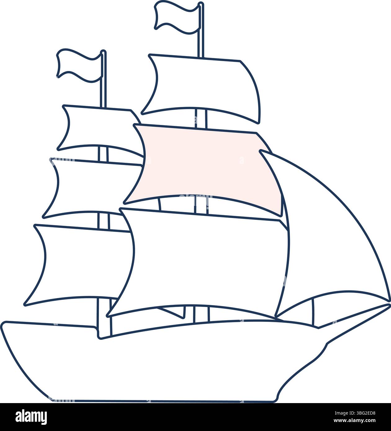 Abbildung des alten Versandvektors. Piraten. Segelschiff. Antikes Schiff. Seefahrt. Seetransport. Seefahrt Stock Vektor