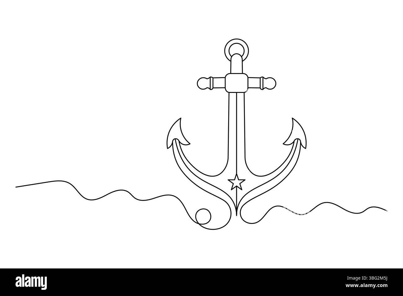 Minimalistische Durchgehende Einzeilige Ankerzeichnung Nautische Kunst Design Illustration. Vektor Stock Vektor