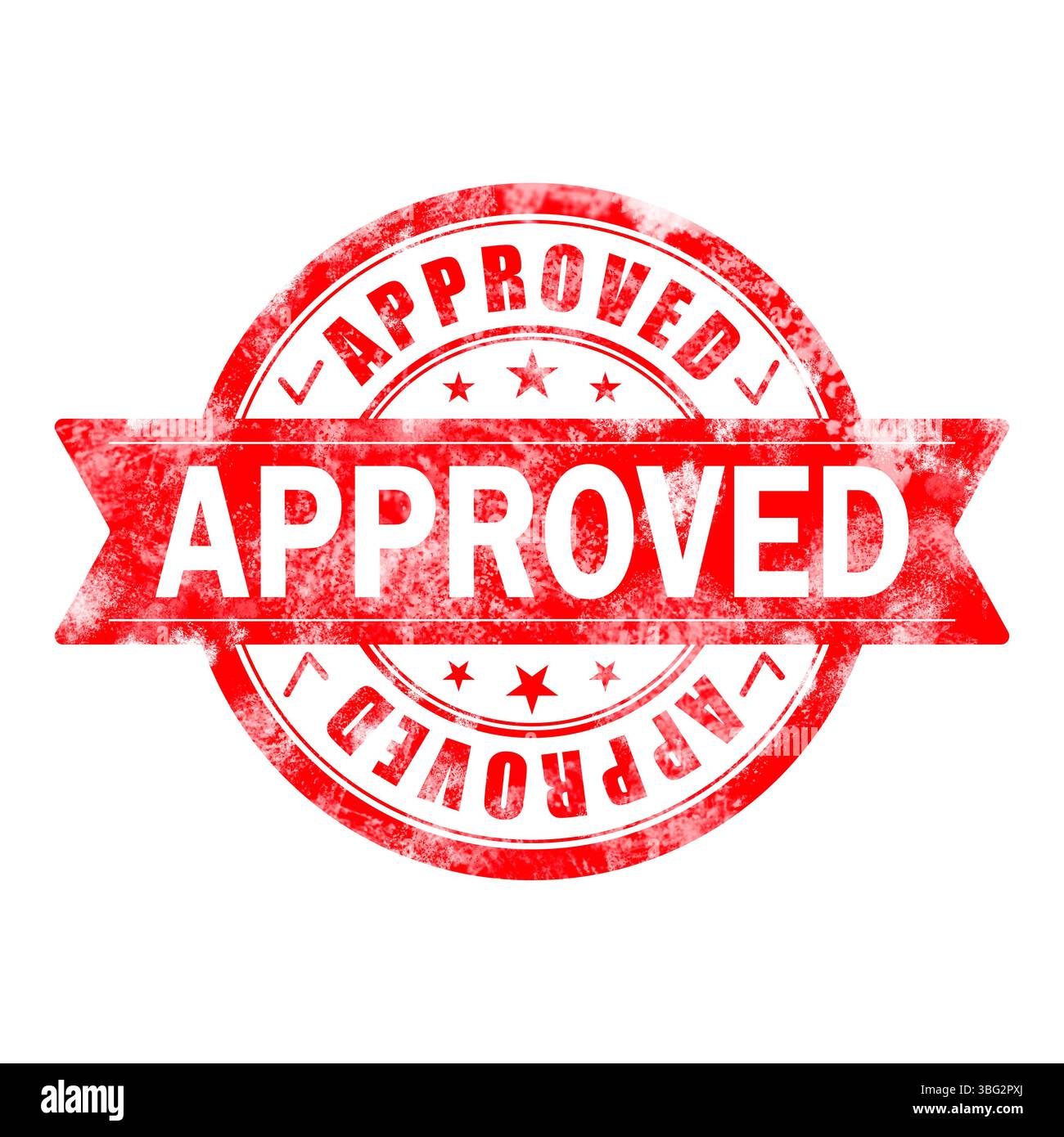 Roter Stempel mit dem Wort „genehmigt“ auf weißem Hintergrund Stockfoto