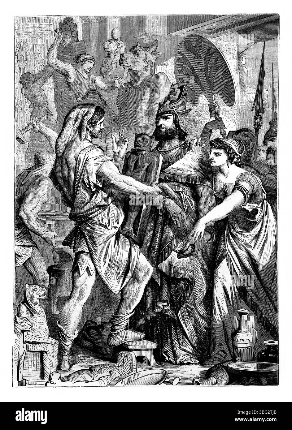 Illustration der Werkstatt der Götzenmacher (Jesaja) aus dem antiken 19. Jahrhundert die Bibel enthält das Alte und das neue Testament mit der Begründung N Stockfoto